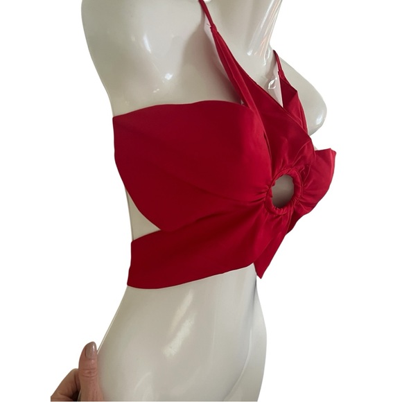 Flower five petal top adjustable straps tie back carnelian red one size - Picture 3 of 7